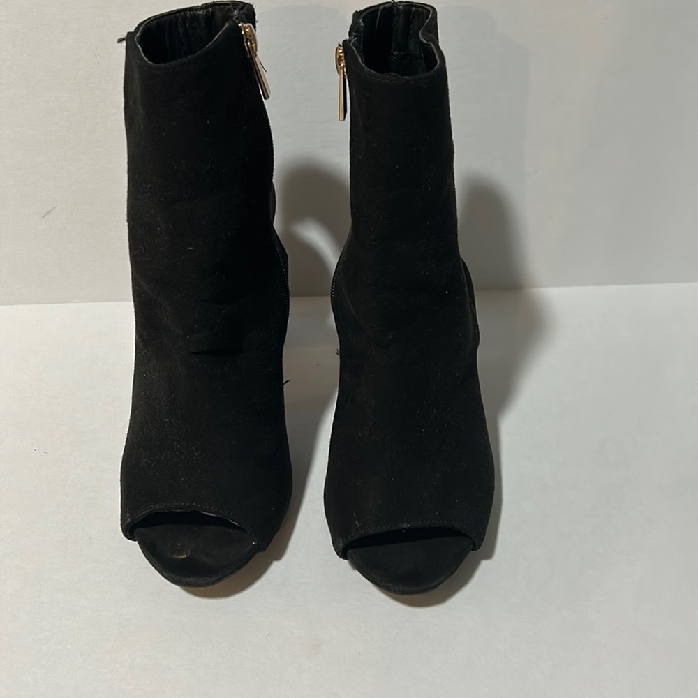 Suede Open Toe and Open Heel Black Ankle Booties